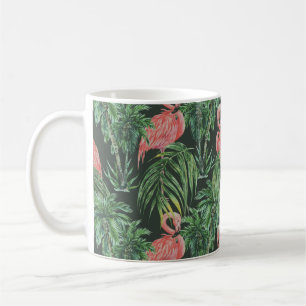Watercolor pink flamingos, exotic birds, tropical coffee mug