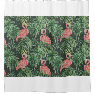 Watercolor pink flamingos, exotic birds, tropical shower curtain
