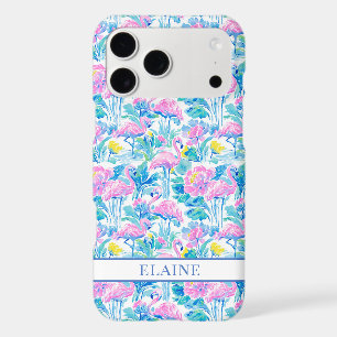 Watercolor Pink Flamingos Monogrammed iPhone 17 Pro Max Case