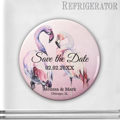 Watercolor Pink Flamingos Save the Date Magnet