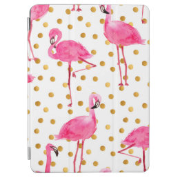 Watercolor pink flamingos with golden dots seamles iPad air cover