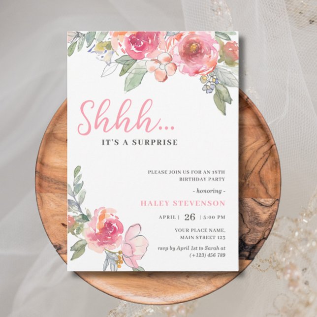 Watercolor Pink Floral 18th Boho Chic Birthday Invitation (Creator Uploaded)