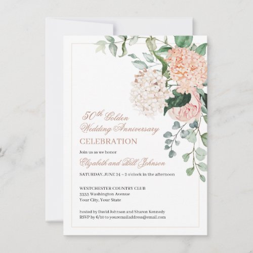 Watercolor Pink Floral 50th Wedding Anniversary  Invitation