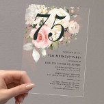 Watercolor Pink Floral 75th Birthday Party Acrylic Invitations<br><div class="desc">Cute and modern, yet elegant 75th birthday party invitations. Featuring a trendy layout and watercolor floral and greenery eucalyptus and pink blush. Perfect for any age birthday party invitation. The template that can be easily edited and the text replaced with your own details by clicking the "Personalize" button. For further...</div>