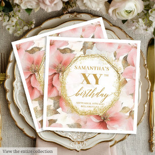 Watercolor Pink Floral 80 Birthday Napkins Custom