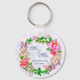 Watercolor Pink Floral and Butterfly Spring Throw Keychain
