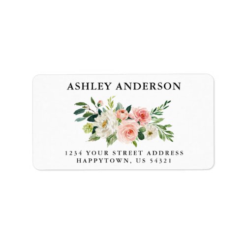Watercolor Pink Floral and Greenery Address Label