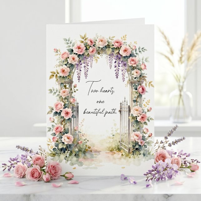 Watercolor Pink Floral Arch Wedding Congratulation Card (Creator Uploaded)