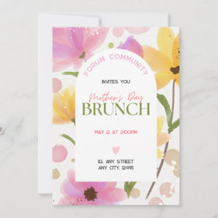 Watercolor pink floral Arched community Brunch Invitation