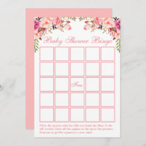 Watercolor Pink Floral Baby Shower Bingo Card