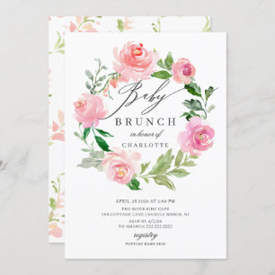 Watercolor Pink Floral Baby Shower Brunch Invitation