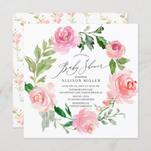 Watercolor Pink Floral Baby Shower Invitation