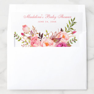 Watercolor Pink Floral Baby Shower Name Pink Envelope Liner