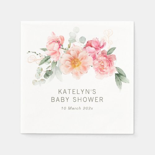 watercolor pink floral baby shower  napkins