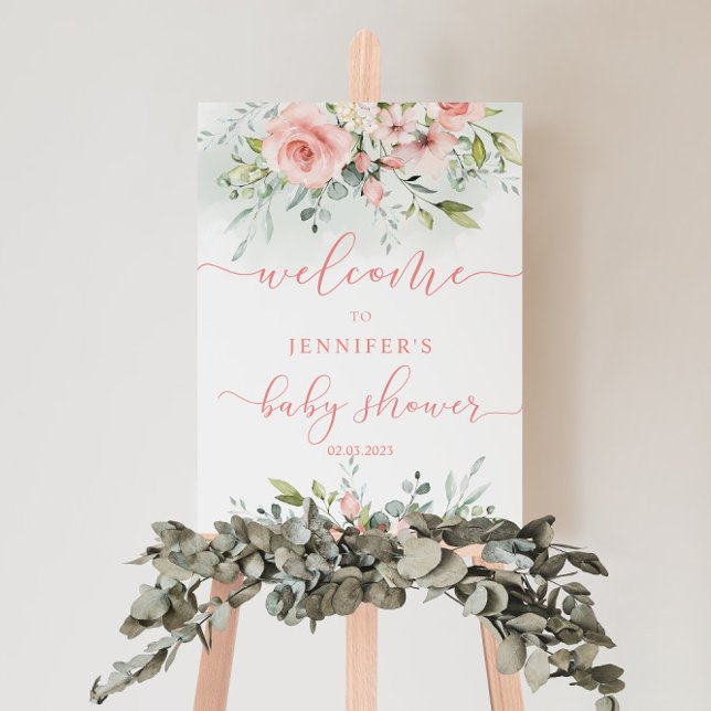 Watercolor pink floral baby shower welcome foam board (Creator Uploaded)