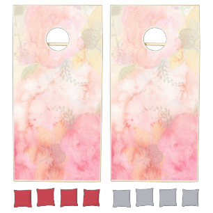 Watercolor Pink Floral Background Cornhole Set