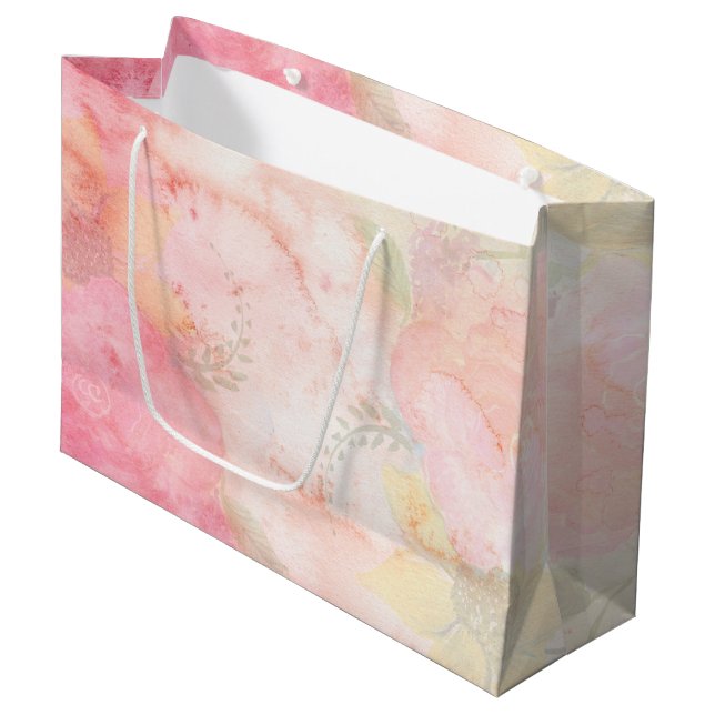 Watercolor Pink Floral Background Large Gift Bag (Front Angled)