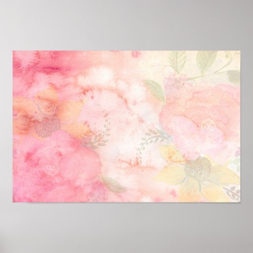 Watercolor Pink Floral Background Poster
