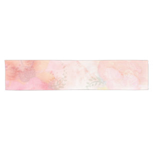Watercolor Pink Floral Background Short Table Runner