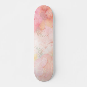 Watercolor Pink Floral Background Skateboard Deck