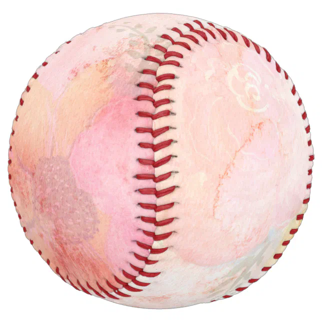 Watercolor Pink Floral Background Softball | Zazzle