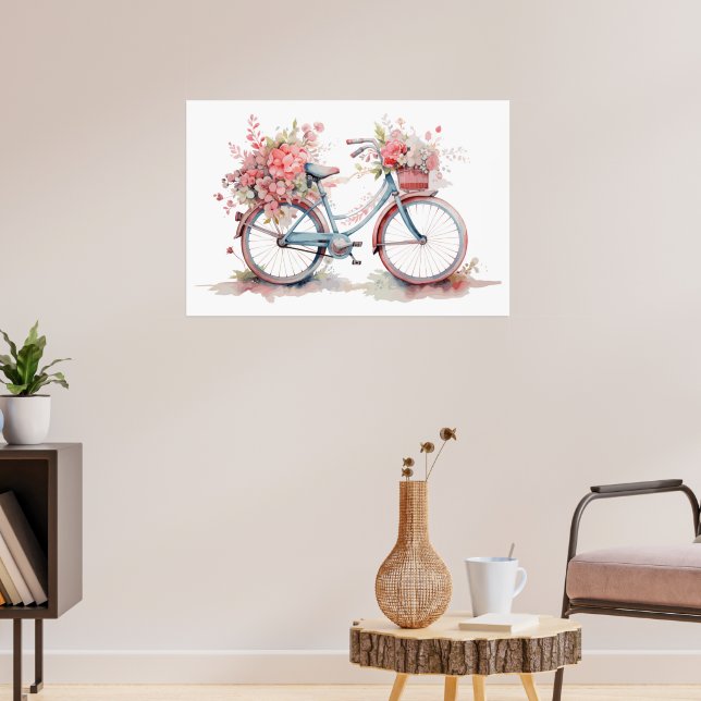 Watercolor Pink Floral  Bicycle Poster (Living Room 3)
