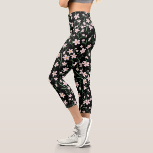 Pink and Black Floral Flower Leggings Pants : : Clothing, Shoes &  Accessories