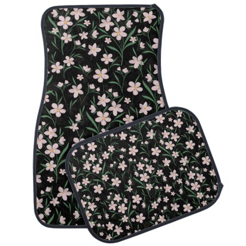 Watercolor Pink Floral Botanical Black Pattern Car Floor Mat