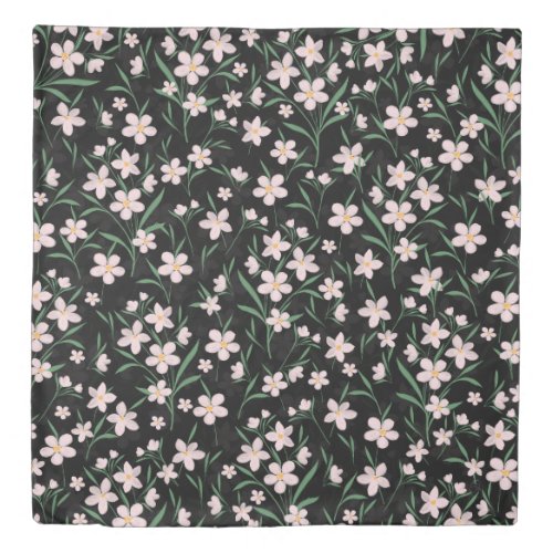 Watercolor Pink Floral Botanical Black Pattern Duvet Cover