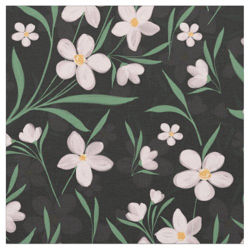 Watercolor Pink Floral Botanical Black Pattern Fabric