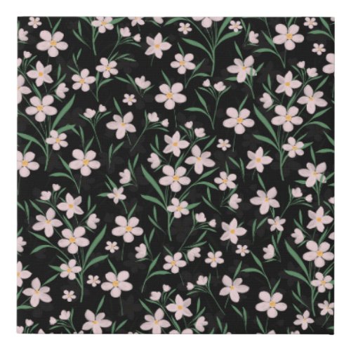 Watercolor Pink Floral Botanical Black Pattern Faux Canvas Print