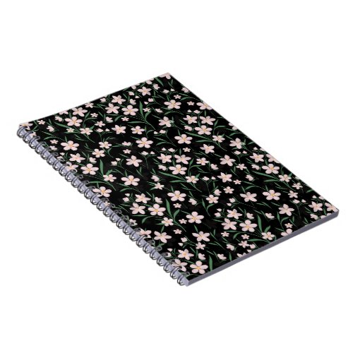 Watercolor Pink Floral Botanical Black Pattern Notebook