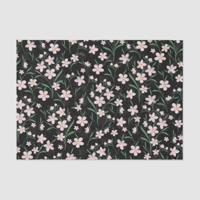 Watercolor Pink Floral Botanical Black Pattern Tissue Paper (Front)