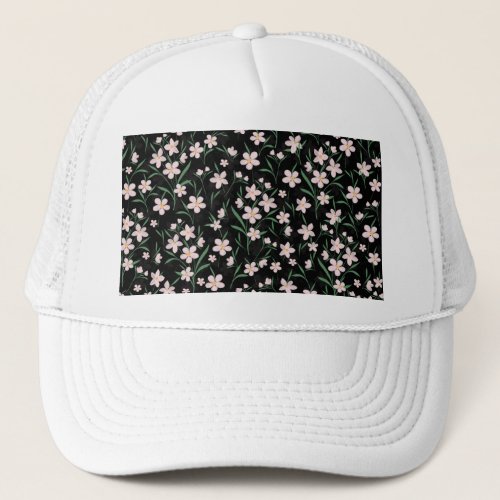 Watercolor Pink Floral Botanical Black Pattern Trucker Hat