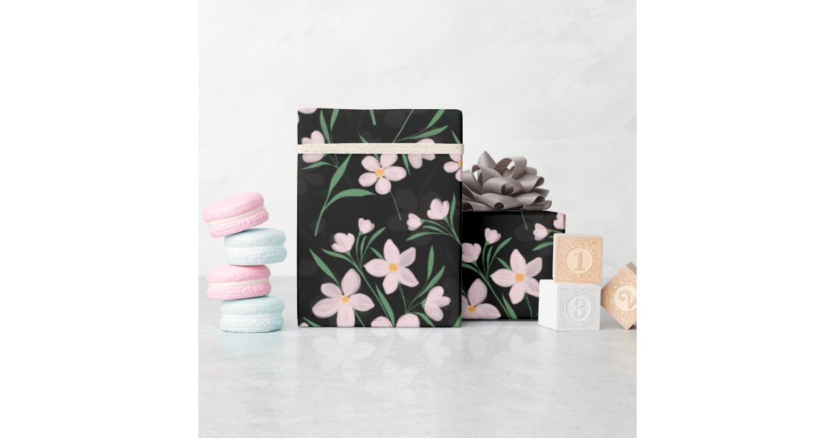Black Floral Wrapping Paper Sheets Hand-painted Watercolor 