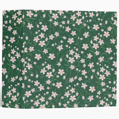 Watercolor Pink Floral Botanical Dark Green design 3 Ring Binder