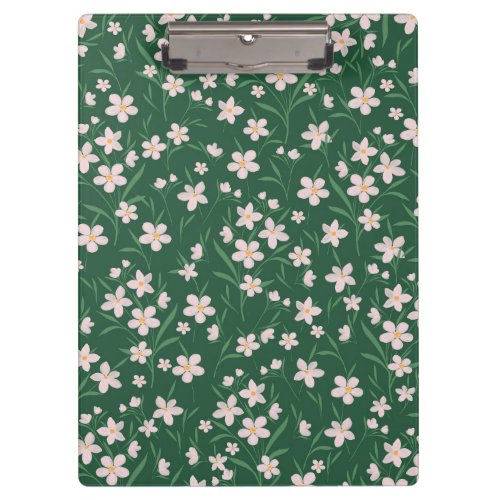 Watercolor Pink Floral Botanical Dark Green design Clipboard