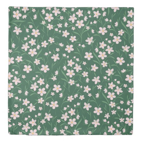 Watercolor Pink Floral Botanical Dark Green design Duvet Cover