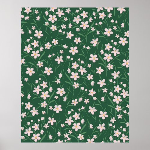 Watercolor Pink Floral Botanical Dark Green design Poster