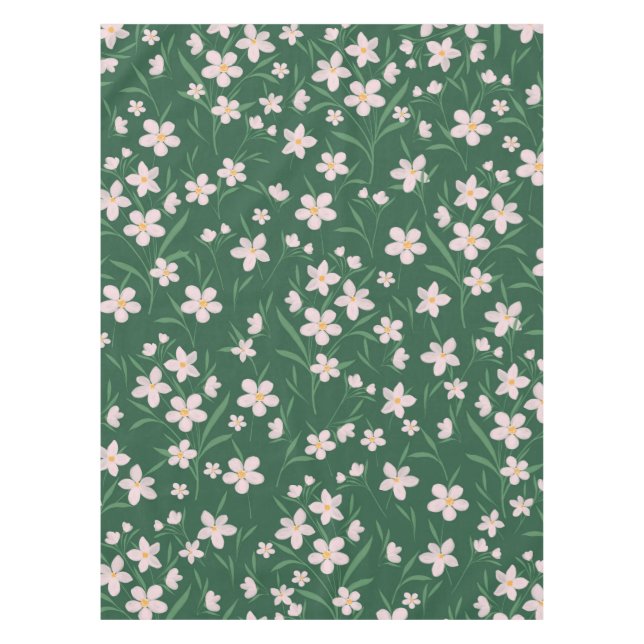 Watercolor Pink Floral Botanical Dark Green design Tablecloth (Front)