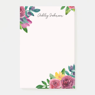 Watercolor pink floral. Botanical garden flowers Post-it Notes