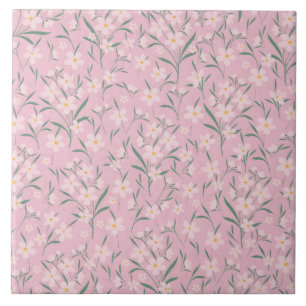 Watercolor Pink Floral Botanical Pale Pink design Ceramic Tile