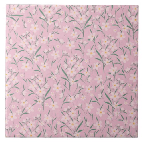 Watercolor Pink Floral Botanical Pale Pink design Ceramic Tile