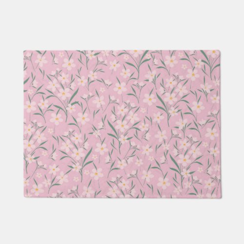 Watercolor Pink Floral Botanical Pale Pink design Doormat