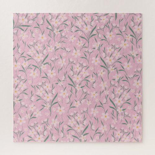 Watercolor Pink Floral Botanical Pale Pink design Jigsaw Puzzle