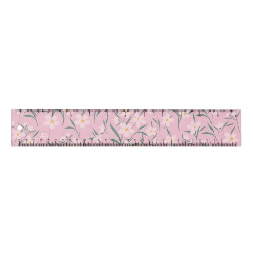 Watercolor Pink Floral Botanical Pale Pink design Ruler