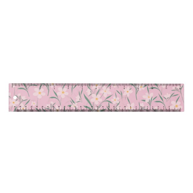 Watercolor Pink Floral Botanical Pale Pink design Ruler (Front)
