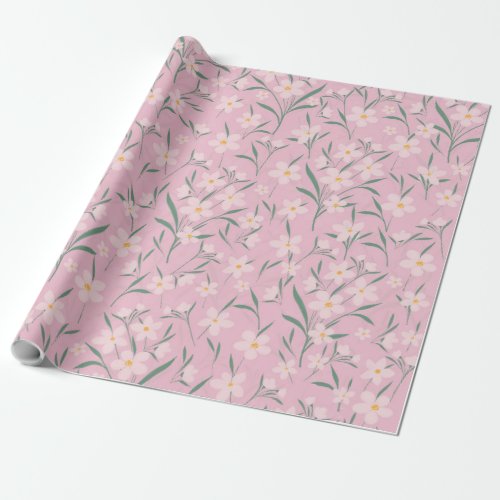 Watercolor Pink Floral Botanical Pale Pink design Wrapping Paper