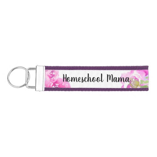 Watercolor Pink Floral Bouquet Homeschool Mama Wrist Keychain