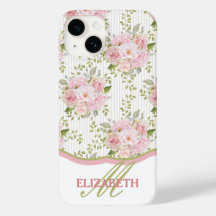 Watercolor Pink Floral Bouquets Pattern Monogram